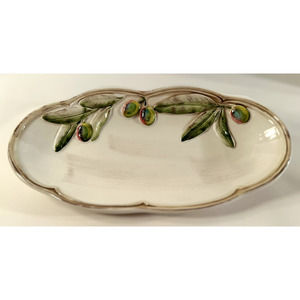 Vintage Carraro Italian Oval Raised Olives Crudite Serving Dish 10"x 5" EUC